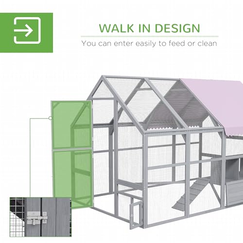 PawHut Chicken Run, 9.2' x 6.1' Large Chicken Coop with Nesting Box, Water-Resistant and Anti-UV Cover, Door, Wooden Metal Chicken Pen for 8-12 - WoodArtSupply