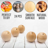 24 Unfinished Wooden Ovals with Holes, 1.7 Inch - Ideal for Wood Crafts, Wooden Beads, Wood Balls AEVVV