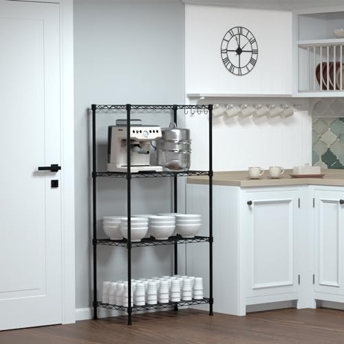 WORKPRO Storage Shelves, 4 Tier Metal Shelving Unit, Garage Wire Rack, Standing Adjustable Shelves with Hooks for Pantry Closet Kitchen Basement 24" WORKPRO