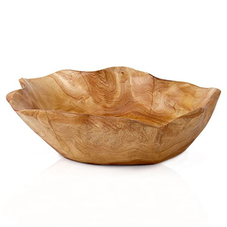 DeziWood Irregular Wooden Bowls for Decor, Unique Hand Carved Decorative Farmhouse Wooden Fruit Bowls, Large Wood Bowl for Nut Keys Jewelry Pine DeziWood