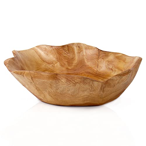 DeziWood Irregular Wooden Bowls for Decor, Unique Hand Carved Decorative Farmhouse Wooden Fruit Bowls, Large Wood Bowl for Nut Keys Jewelry Pine - WoodArtSupply