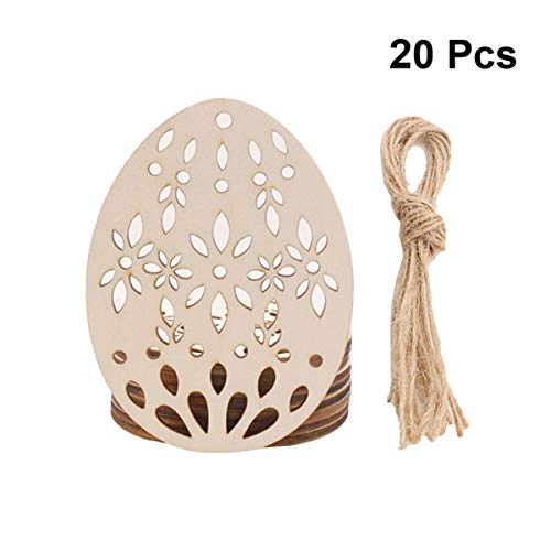 SEWACC 20pcs Wooden Easter Ornaments Crafts Unfinished Wood Pieces Wooden Easter Egg Cutouts Easter Egg Shape Wooden Pendants Easter Hanging SEWACC