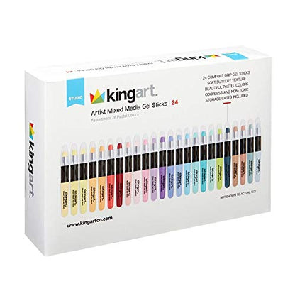 KINGART 583-24 Pastel GEL STICK Set, Artist Pigment Crayons, 24 Unique Colors, Water Soluble, Creamy, and Odorless, Use on Paper, Wood, Canvas and - WoodArtSupply