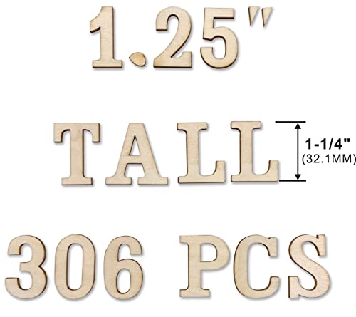 306 Pieces 1-1/4 Inch(1.25") Small Unfinished Wooden Letters and Wooden Numbers Decorative Font Alphabet Letters for Scrapbooking DIY Crafts Homemade Cregugua