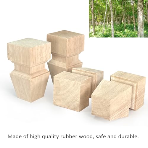 Aiminjey 4.72 Inch Wooden Furniture Legs with Mounting Plates Screws Set of 4 Solid Wood Unfinished Replacement Furniture Feet for Couch Cabinet Sofa Aiminjey