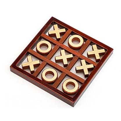 Tic Tac Toe Board Game, Small Wooden Tic Tac Toe Family Game Table Toy Solid Two-Player Parent-Child Interactive Board Games for Party Backyard