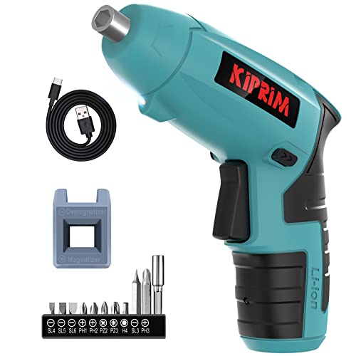 Small 4V Electric Screwdriver,Kiprim ES3 Cordless Screwdriver Tool with Rechargeable Battery,LED Front Light & Power Display Light for Home DIY Blue - WoodArtSupply