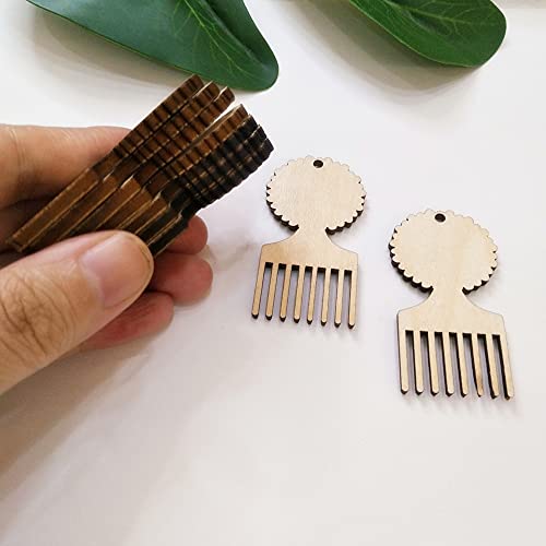 30PCS African Afro Hair Pic Unfinished Wood Earring Blanks, Pick Comb Jewelry Making Crafts, DIY Project Wood, Dangle Earrings Jewelry Blanks (2'') - WoodArtSupply