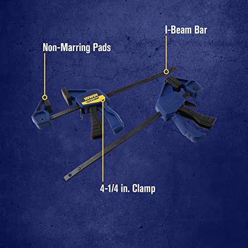 IRWIN QUICK-GRIP Clamps, 4 Piece Set with Bar Clamps, 4-1/4", Handi Clamps, 2" (IRHT83222) IRWIN