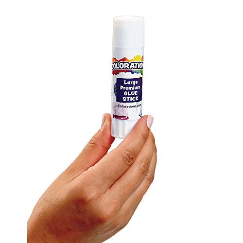 Colorations® Large Premium White Washable Glue Sticks in a Tray, Set of 12, 0.88 oz each, Glues Dries Clear & is Acid Free, Non Toxic & Washable Colorations