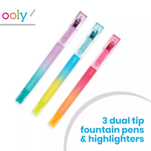 Ooly Writer's Duo Double-Ended Fountain Pens + Highlighters (Set of 3) - WoodArtSupply