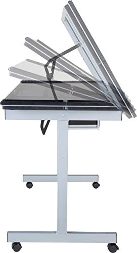 OneSpace Craft Station with Blue Glass Drafting, Silver OneSpace
