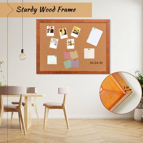 Cork Board 24 x 36 Inch Bulletin Board, Cork Notice Board 100% Wood Framed Brazil Imported, Mounting Hardware Push Pins Included - WoodArtSupply