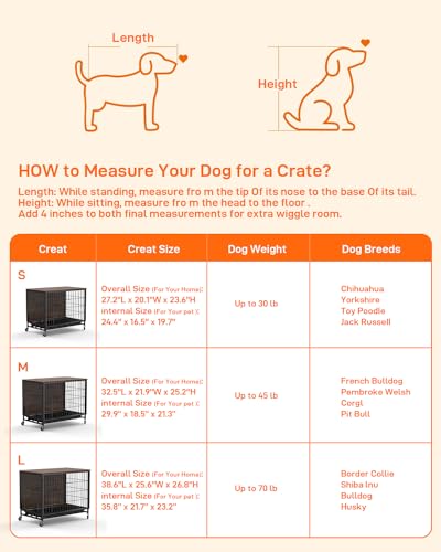 GAOMON 2024 New 27.2” Dog Crate Furniture, Heavy-Duty Wooden Large Dog Kennel with Removable Tray and Wheels, Double-Doors Dog Cage End Table, Modern - WoodArtSupply