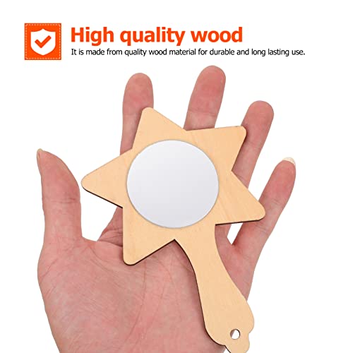 Healifty 10pcs Small Wooden Mirror Unfinished Mirror Craft DIY Makeup Mirror Princess Mirror Handheld Unfinished Cosmetic Mirror Wooden Princess Healifty