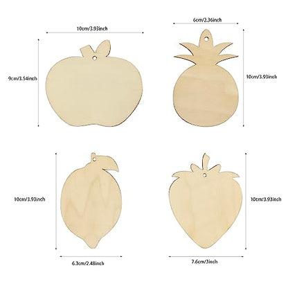 32 Pack Wooden Fruit Cutouts Wooden Apple Lemon Pineapple Strawberry Cutouts Fruit Shape Ornaments Unfinished Wood Fruit Craft Gift Tags for Home