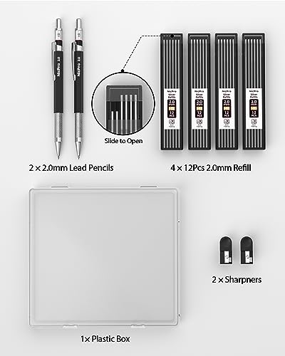 Nicpro 2mm Welder Mechanical Pencil Set with 48PCS Silver Refills, 2mm Metal Lead Holder, Carpenter Pencil with Sharpener for Welding, Cutting, - WoodArtSupply