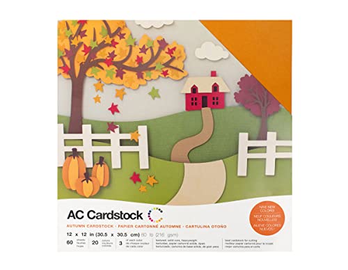 American Crafts 12x12 Card Stock Pack Autum, 60 Sheets Total 3 Sheets Each Of 20 Colors, Arts Crafts Supplies Celebration Paper Card Stock Colored
