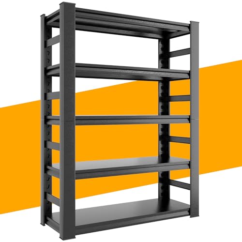 SFTORMAS 72" H Heavy Duty Garage Shelving, 5 Tier Adjustable Metal Shelving, 15.75" D X 35.3" W X 72" H, Black SFTORMAS