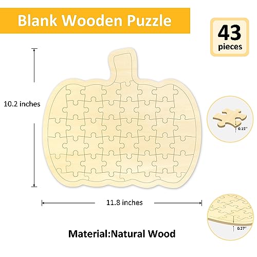 Blank Puzzle Pumpkin Shape with 43 Pieces to Draw on, Blank Wooden Jigsaw Puzzle with Puzzle Tray for Fall Season & Halloween, Custom Puzzle - WoodArtSupply