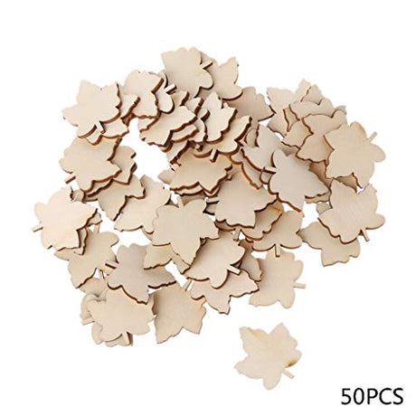 50 Pcs Blank Wood Slices Unfinished Wood Cutout Maple Leaf Shaped Embellishments Wood Pieces for DIY Craft, Gift Tags, Wedding, Christmas, Home BUZHI