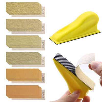 ZEHIQ 61 Pieces Detail Sanding Refill 3.5 x 1 inch, Micro Sander Kit for Small Projects Hook and Loop Aluminum Oxide Gold Sandpaper Assorted 60 to