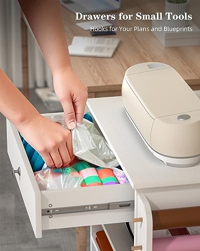 Rolling Craft Cart and Storage Table for Cricut - VDamu Vinyl Roll Holder and Craft Room Organizer Vdamu