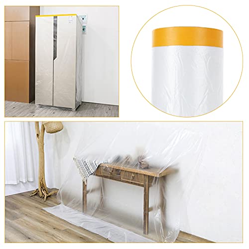 LISHINE 4 Pcs Tape and Drape 5 Ft x 65 Ft Pre-Taped Masking Film Plastic Painting Drop Film Painters Plastic Sheeting Roll Masking Paper with Tape LISHINE