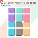 Mr. Pen- Erasers for Kids, 6 Pack, Pastel Colors, Eraser with Cover and Roller, Pencil Eraser Shaving Roller case Mr. Pen