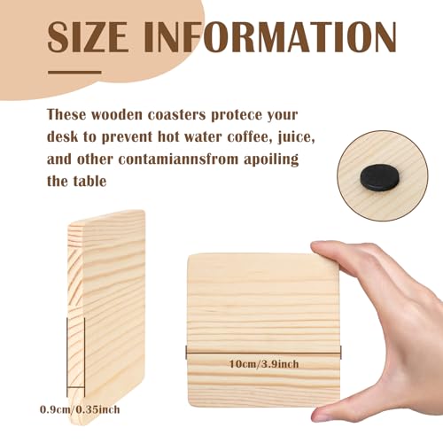 38 Pack Unfinished Wood Coasters, 4 Inch Square Blank Wooden Coasters Crafts Coasters with Non-Slip Silicon Dots for DIY Architectural Models Drawing Aweyka