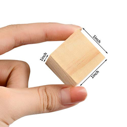 BUYGOO 120Pcs Wood Square Blocks, 1inch Blank Wooden Cubes Natural Solid Cube Wood Blocks for Crafts and DIY Décor, and DIY Projects