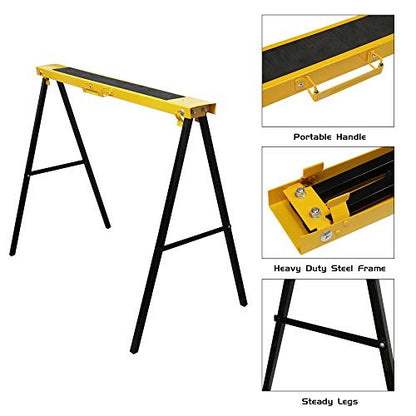 Forup Portable Folding Sawhorse, Heavy Duty Twin Pack, 275 lb Weight Capacity Each 2 Pack (Yellow) - WoodArtSupply