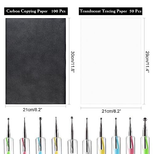 ASTARON 150 Sheets Black Carbon Copy Paper and Tracing Paper with 5 Pcs Embossing Styluses Tool Set, Carbon Transfer Paper for Tracing on Wood Fabric