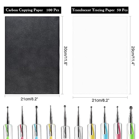 ASTARON 150 Sheets Black Carbon Copy Paper and Tracing Paper with 5 Pcs Embossing Styluses Tool Set, Carbon Transfer Paper for Tracing on Wood Fabric ASTARON