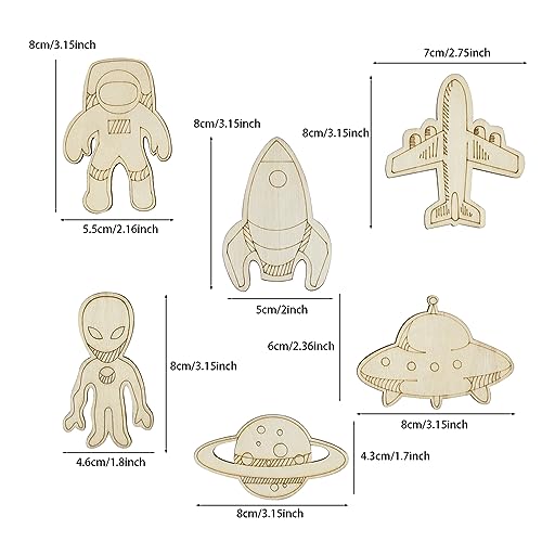 32 Pack Wood Outer Space Cutouts Wooden Planet Rocket Hanging Ornaments ...