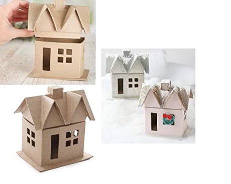 Factory Direct Craft Pack of 3 Paper Mache Village Houses Unfinished Blank Papier Mache Cottage House Box Set for DIY Holiday Crafts Christmas Factory Direct Craft