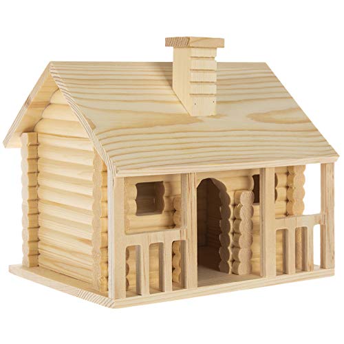 Woodpile Fun! Hobby Lobby DIY Paintable Customizable Log Cabin Unfinished Wood Birdhouse for Kids and Adults - WoodArtSupply