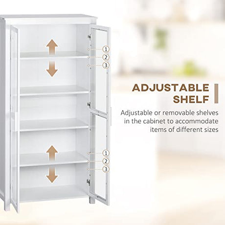 HOMCOM Freestanding Kitchen Pantry, 5-Tier Storage Display Cabinet, Curio Cabinet with Adjustable Shelves and 2 Glass Doors for Living Room, Dining HOMCOM