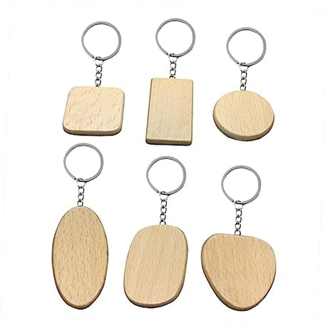 NOLITOY 6pcs Unfinished Wood Sign Wooden Circles Car Key Chain Round Wooden Discs Wood Engraving Keychains Wood Name Tags Keychain Wallet Key Holder NOLITOY