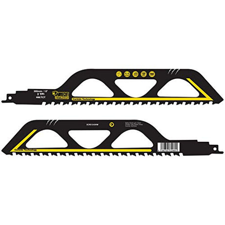 2 x SabreCut SCRS1243HM_2 Tungsten Carbide 12" (305mm) 2 TPI S1243HM Medium Bricks Poroton Fibre Cement Concrete Straight Cutting Reciprocating Sabre SabreCut