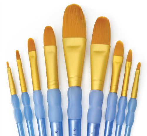 Royal and Langnickel Crafter's Choice Filbert and Wash Taklon Variety Brush Set - Gold (Pack of 9) - WoodArtSupply