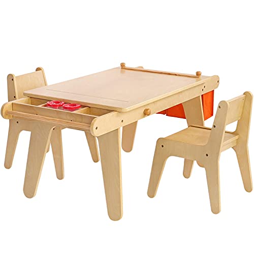 MEEDEN Kids Table and Chair Set, Kids Art Table with 2 Stools, Storage Bag & Paper Roll, Kids Desk & Chair Set, Craft Table and Chairs for Toddlers,