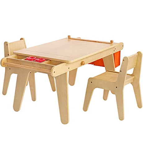 MEEDEN Kids Table and Chair Set, Kids Art Table with 2 Stools, Storage Bag & Paper Roll, Kids Desk & Chair Set, Craft Table and Chairs for Toddlers, MEEDEN