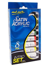 Mont Marte Premium Satin Acrylic Intro Set, 8 Piece, 0.6oz (18ml) Tubes, Semi-Matte Finish, Suitable for Most Surfaces Mont Marte