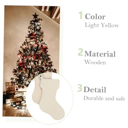 ABOOFAN 150 Pcs Christmas Unfinished Stocking Stuffera DIY Wood Stockings Christmas Hanging Tag Wood Socks Unfinished Christmas Ornaments Wedding