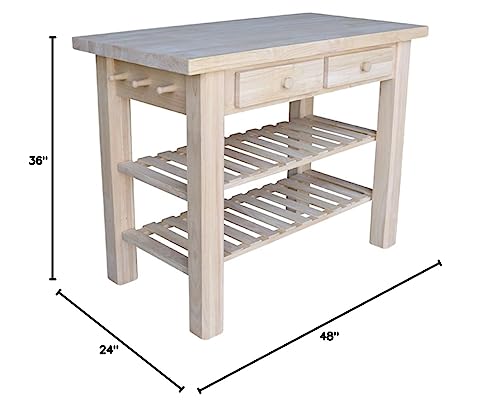 IC International Concepts Parawood Kitchen Island, Unfinished