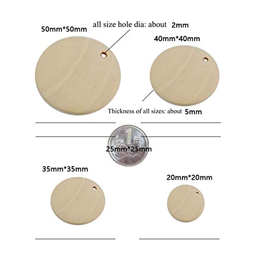 50Pcs Natural Wood Circles Unfinished Round Wood Slices Circles Chips Pendants with Holes for Crafts DIY Jewelry Findings Charms Making, 40mm mollensiuer