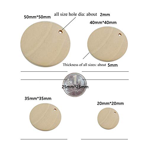 50Pcs Natural Wood Circles Unfinished Round Wood Slices Circles Chips Pendants with Holes for Crafts DIY Jewelry Findings Charms Making, 40mm