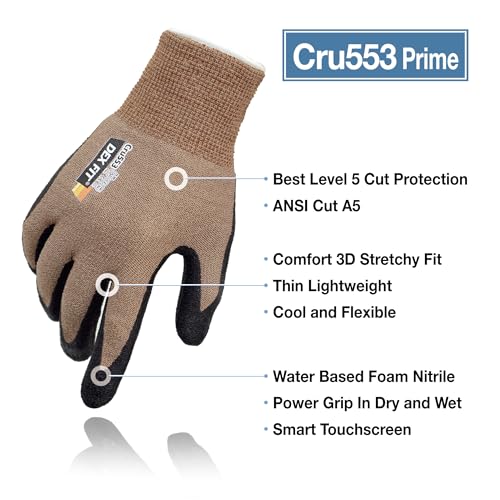 DEX FIT Level 5 Cut Resistant Gloves Cru553 Prime, 3D-Comfort Fit, Firm Grip, Thin & Lightweight, Touch-Screen Compatible, Durable, Breathable & - WoodArtSupply