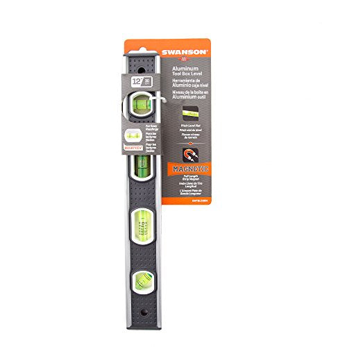 Swanson Tool Co SWTBL500M 12 inch Aluminum Frame Magnetic Toolbox Level with Pitch Vial, Top Read Views, 3 Rare Earth Magnets and 4 Bubble Vials for Swanson Tool Co., Inc